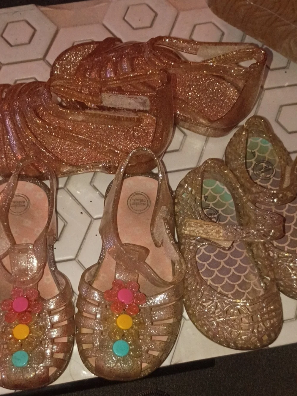 Kids Sparkle Jelly Sandals - Rose Gold